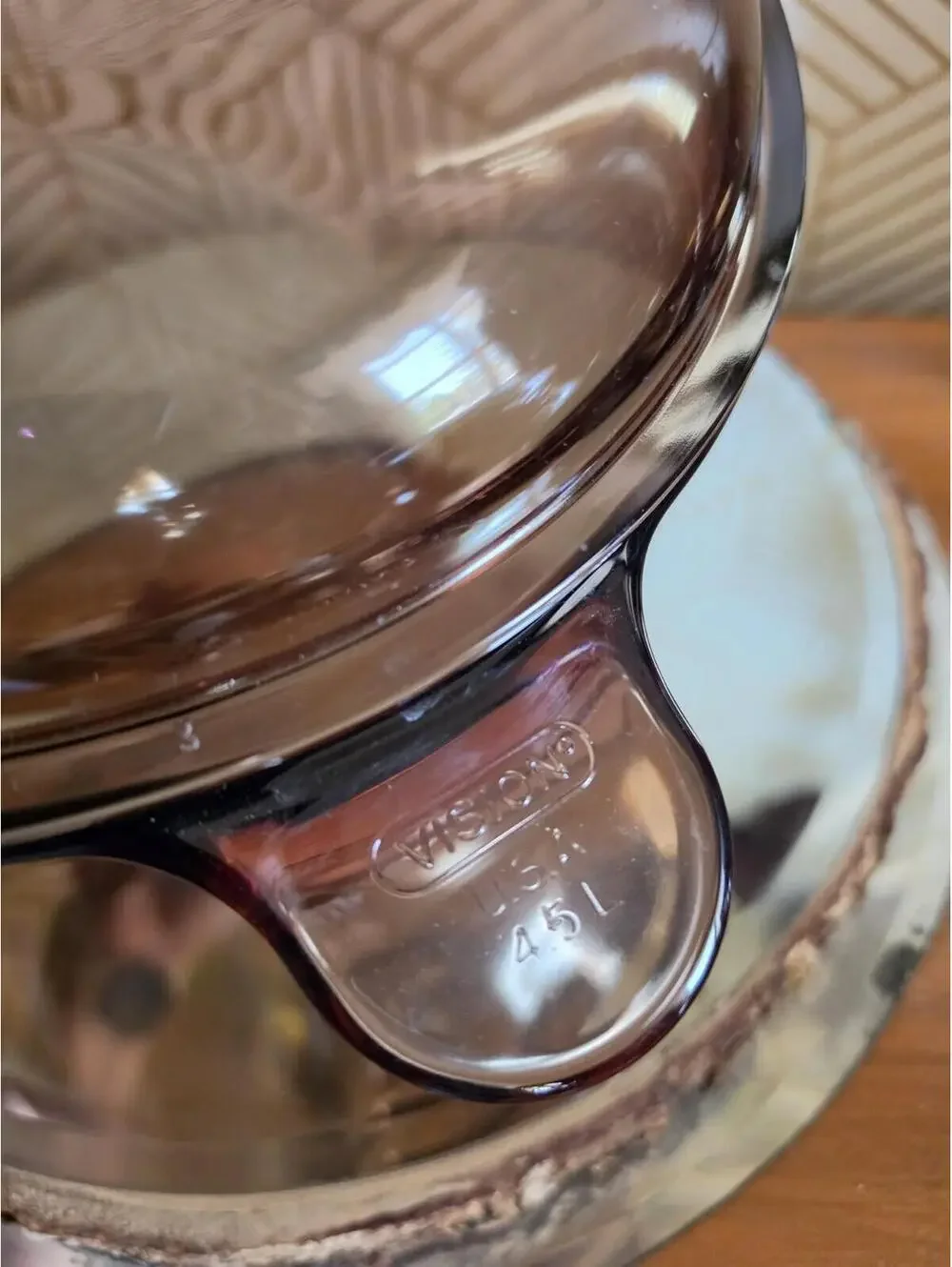 Vintage Vision Ware Brown/Amber Glass Dutch Oven 4.5L Stockpot W/ Lid